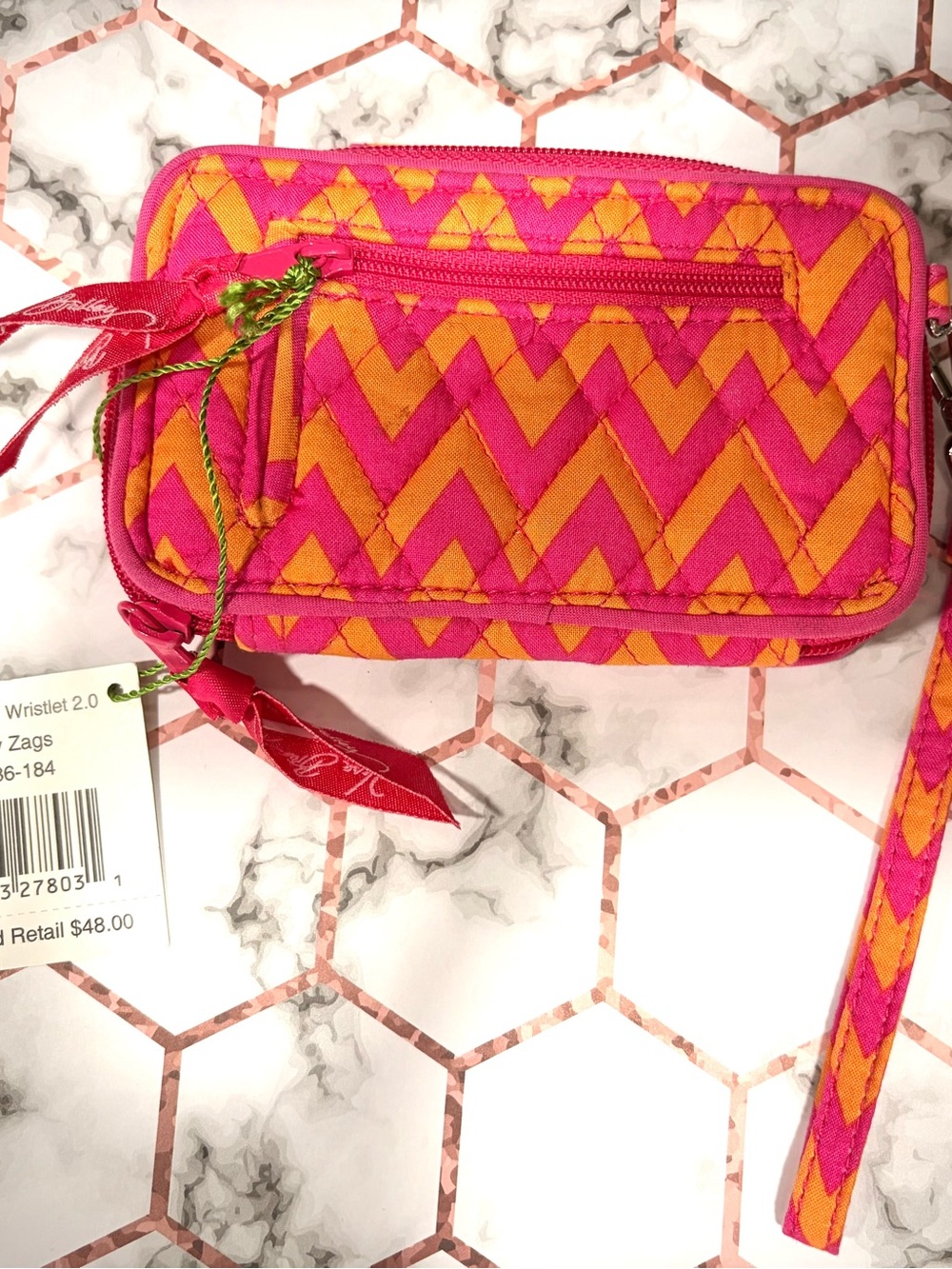 NWT Vera Bradley Pink & Orange Zigzag Wristlet Wallet - Picture 2 of 5